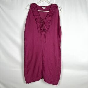 Garnet Hill Woman size S 100% Linen Oversized Shift Dress‎ Ruffle Tie Breathable